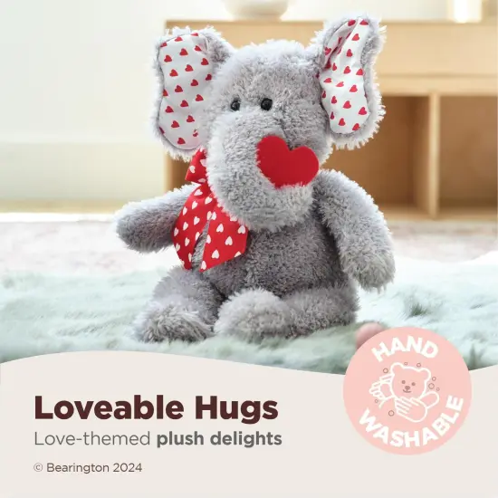 Bearington Hugh Loves You Valentine's Stuffed Animal for Kids, 13 Inch Elephant Stuffed Animal, Ideal as a Valentine's Day Gift, For Ages 3-14 Grey {3}