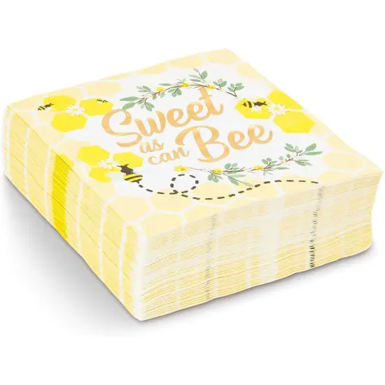 Baby Shower Paper Napkins, Bumble Bee Theme (5 x 5 Inches, 50 Pack) Gold {1}