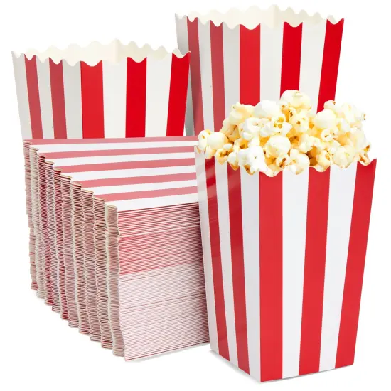 100 Pack Mini Popcorn Boxes 3.3x5.6 Inch, 20 oz Red & White Stripes Popcorn Snack Box, Snack Container Holder Bucket for Carnival Party Supplies, Movie Night, Birthdays {1}
