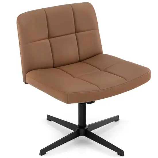 Costway Criss Cross Chair Cross-legged Office Chair with Oversized U-shaped Seat No Wheels Beige/Brown/Gray {8}