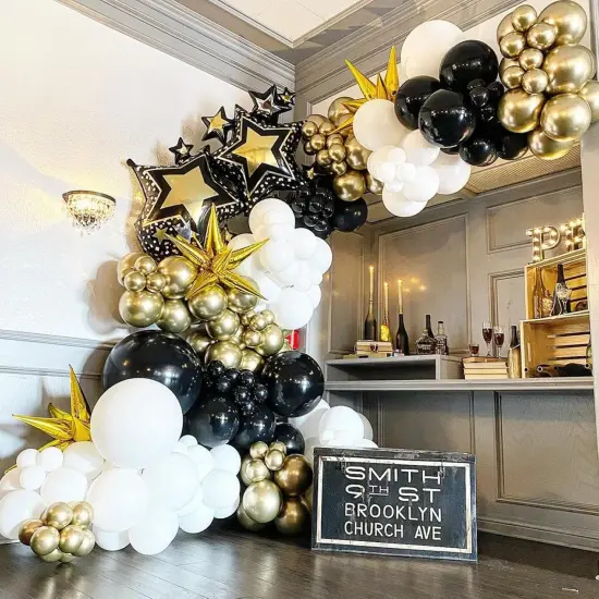 Black and Gold Balloons Garland Arch Kit, 120PCS Black White Metallic Gold Balloons Arch Kit with Confetti Balloons {4}