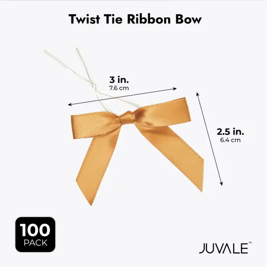 100-Pack Twist Tie Bows for Crafts, Pre-Tied Satin Ribbon for Christmas Gift Wrap Bags, Party Favors, Baked Goods, Cookies, Mini Bowties for Hair Decorations (2.5x3 in, Metallic Gold) {5}
