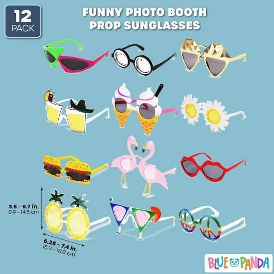 12 Pairs Funny Sunglasses - Novelty Photo Booth Props for Summer Beach Party, Hawaiian Luau Birthday Themed Party Favors Multicolor {5}