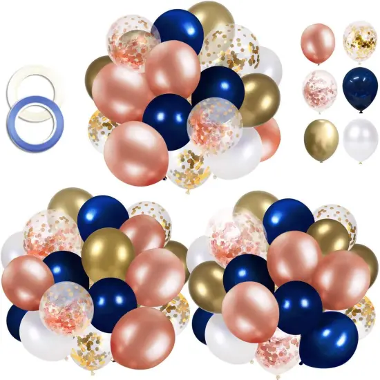 68 Pack Navy Blue Rose Gold Confetti Latex Balloons, 12 inch Birthday Balloons with 65 Feet balloon Ribbon for Birthday Party Wedding Graduation Bridal Shower Decorations {1}
