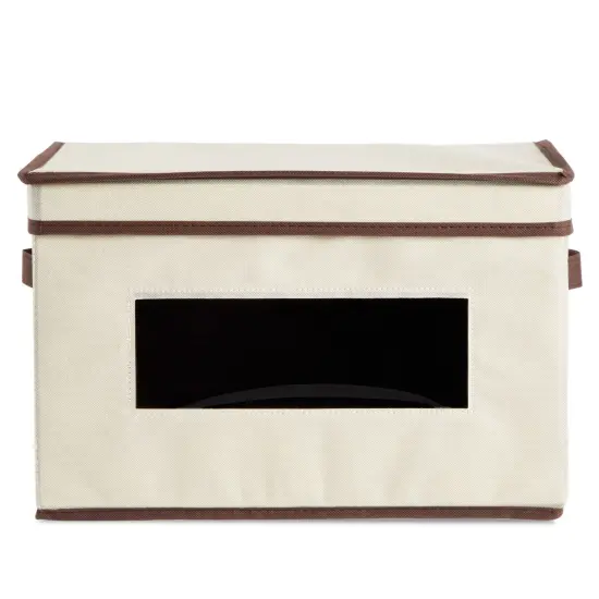 3 Pack Stackable Storage Bins With Lids, Handles, Foldable for Closet Organization (12 Inch, Cream) Brown {7}