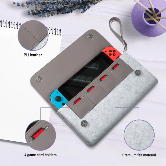 Insten Carrying Case Purse For Nintendo Switch and OLED Model, PU Leather Cover Travel Bag Sleeve Pouch, With Detachable Shoulder and Hand Strap For Girls Boys Women, Gray Grey {3}