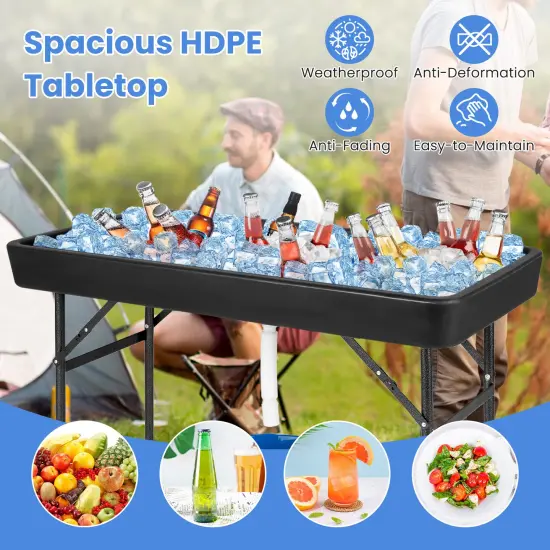 4 Feet Plastic Party Folding Ice Table with Matching Skirt Suitable for Indoor and Outdoor Use Black {6}