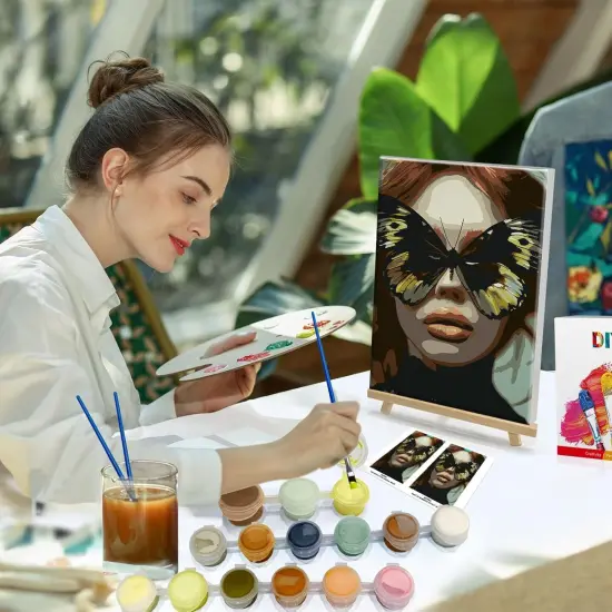 Framed Paint by Numbers Kit for Adults, Woman Butterfly Paint by Numbers Kit for Adults with Easel, DIY Acrylic Paint by Number with Frame, Adult Paint by Number Kits Framed Canvas 8x12 Inch {3}