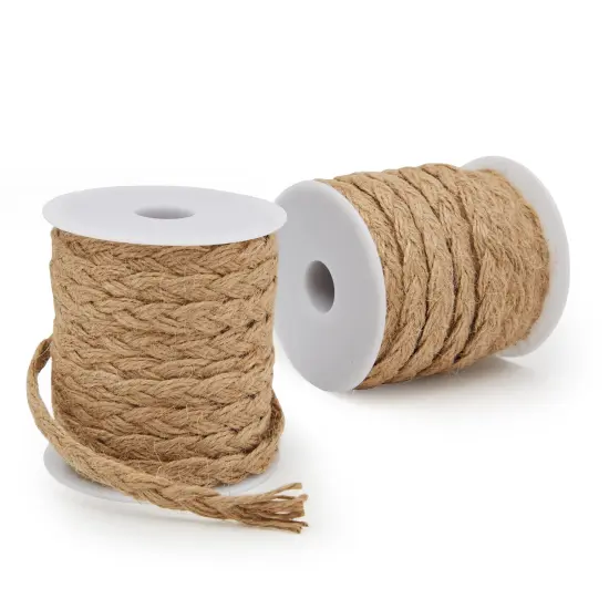 2 Rolls Natural Jute Rope Twine, Braided String for Crafts, Gifts, 10mm Thick (0.4 In x 26 Ft) Brown {1}