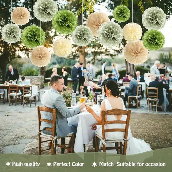 15 PCS Sage Green Pom Pom Decorations Sage Green Party Decorations Olive Green Decor Paper Flowers for Wall Sage Green Birthday Bridal Neutral Baby Shower Wedding Decor {3}