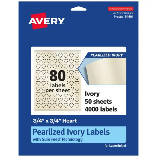 Avery Pearlized Ivory Heart Labels with Sure Feed Technology, Print-to-the-Edge, .75" x .75" {1}