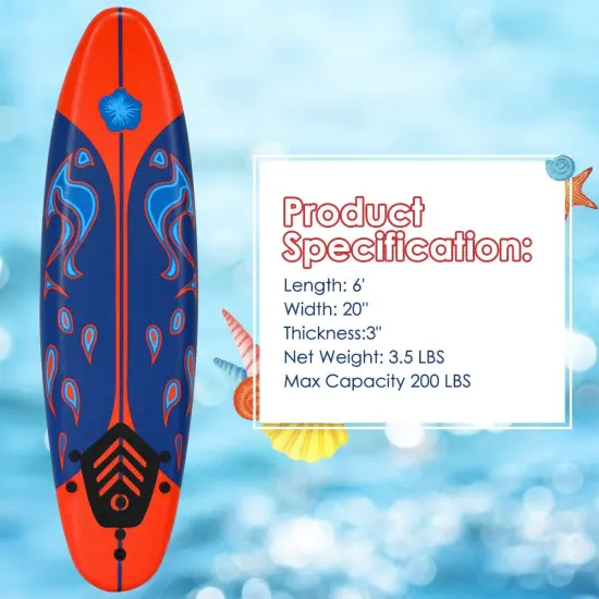 Foam Surfboard EPE EPS PP Lightweight Removable Fins Red {5}