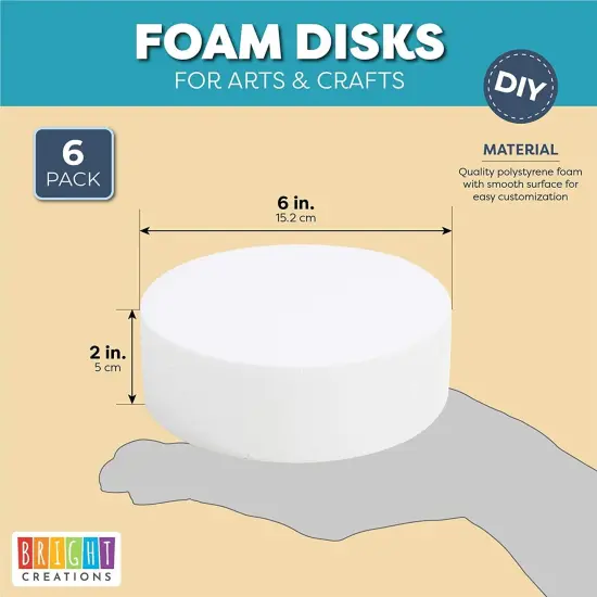 Craft Foam Disk, Blank Circles for DIY and Art (6 x 6 x 2 in, 6 Pack) White {2}