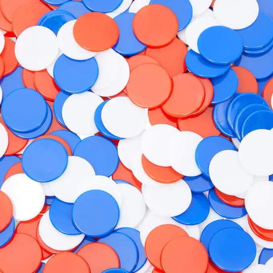 300 Count Blank Plastic Bingo Chips, Math Counters for Kids Learning, Card Game Supplies, 3 Colors, 1 in Multicolor {6}