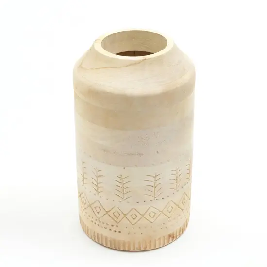 Wooden Decorative Accent Vase - 7" x 11" White {5}