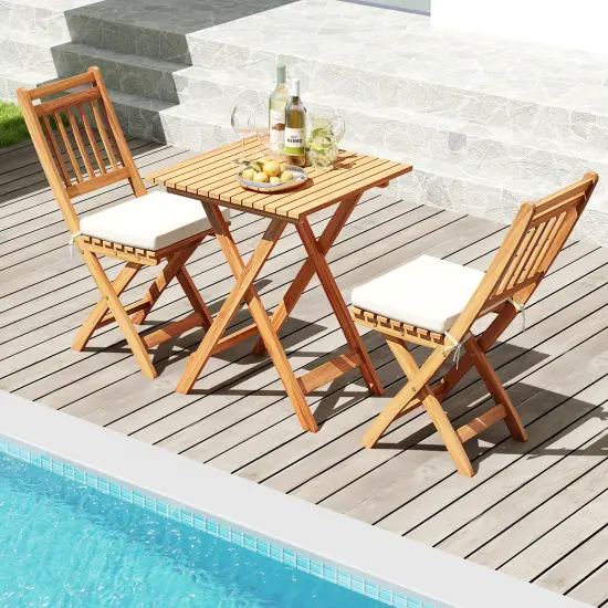 3 Pieces Acacia Wood Patio Bistro Set with Soft Seat Cushions Ideal for Outdoor Use {3}