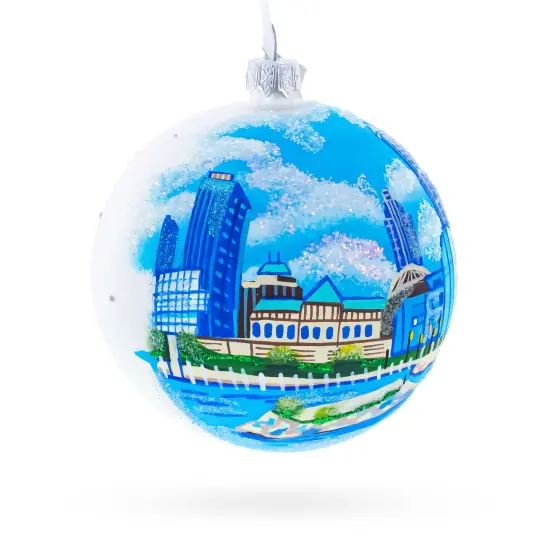 Cityscape of Cleveland, Ohio Glass Ball Christmas Ornament {5}