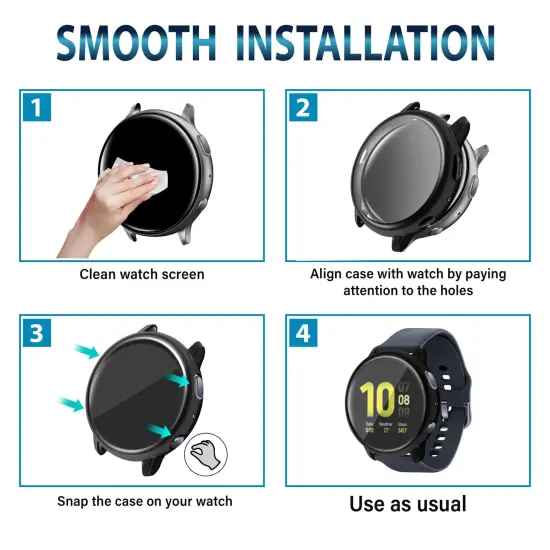 Insten 2-Pack Case Compatible with Samsung Active 2 44mm, Built in Screen Protector Soft TPU Bumper Cover, Full Around Coverage (Clear + Black) {7}