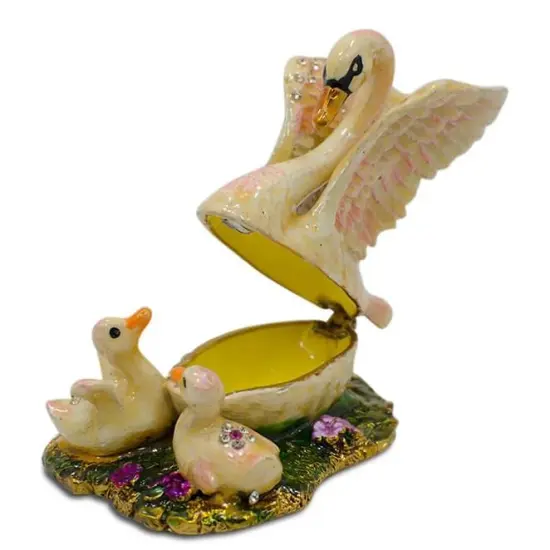 Swan Family Jeweled Trinket Box Figurine {3}