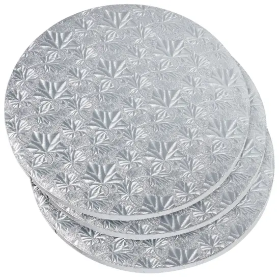 3-Pack 12-Inch Cake Boards for Wedding, Baking, Cake Decorating Supplies, Silver Foil Corrugated Cardboard for Multi-Layer Cakes, Sturdy Base for Treats and Pizza {1}