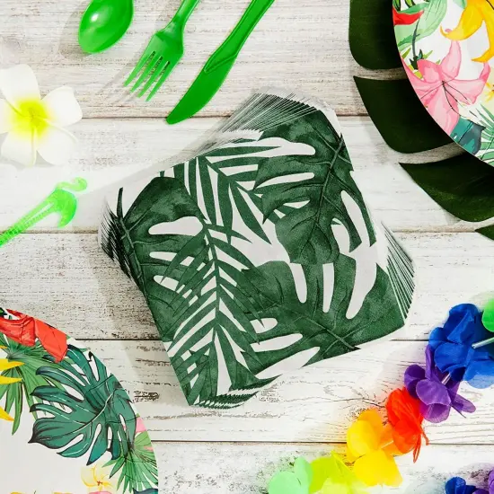 150 Pack Tropical Palm Leaf Napkins, Hawaiian Luau Napkins for Jungle Safari Birthday Party Supplies (6.5x6.5 In) {3}
