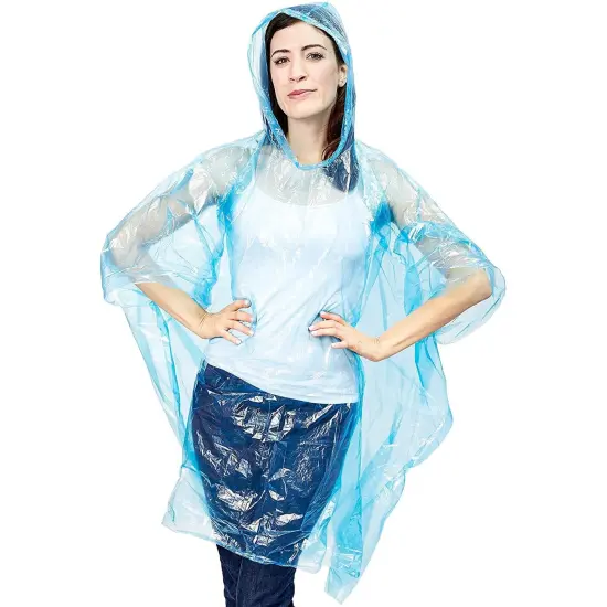 Juvale 20-Pack Disposable Rain Ponchos with Hood for Adults, Lightweight Emergency Plastic Poncho for Outdoor Events, Travel, Camping, Hiking, and Festivals, Clear Multicolor {6}