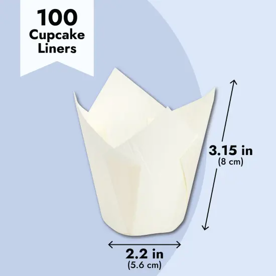 100-Pack White Tulip Cupcake Liners for Wedding, Birthday Party, Parchment Paper Baking Cups and Muffin Wrappers for Baby Shower, Tea Party Decorations (2.2x3.15 in) {3}