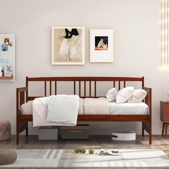 Twin Size Wooden Slats Daybed Bed with Rails Perfect for Living Room and Kids Room or Guest Room Cherry {2}