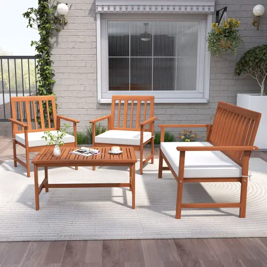 4 Pieces Acacia Wood Conversation Set with Two Armchairs Ideal for Outdoor Use {3}