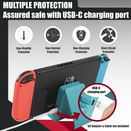 Insten For Nintendo Switch & OLED Model & Switch Lite Charging Dock, Adjustable Docking Station with USB C Port, Turquoise Blue {5}