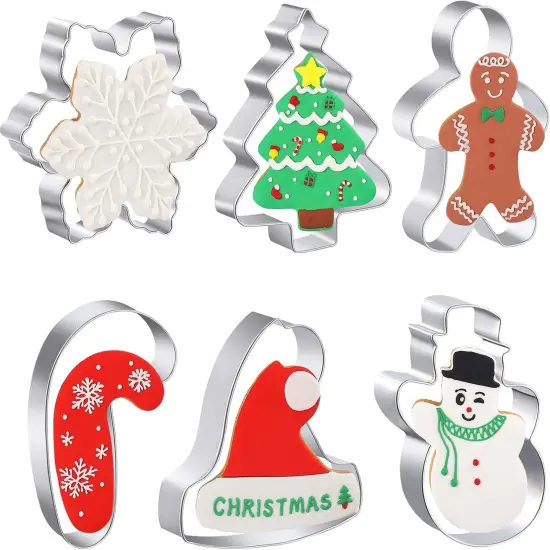 Large Christmas Cookie Cutters - 6 Pcs 4 Inch Holiday Cookie Cutter - Christmas Tree, Santa Hat, Snowflake, Gingerbread Men, Snowman and Candy Cane Shapes Cookie Molds for Winter Holiday DIY Baking {1}