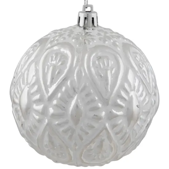 Northlight Embossed Raindrops Christmas Glass Ball Ornament - 3.5" - White {5}