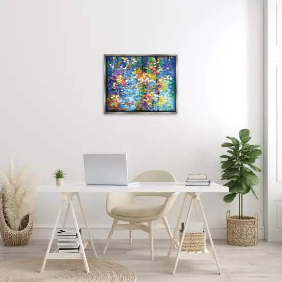 Stupell Industries Colorful Reflections Lake Flowers Framed Floater Canvas Wall Art Gray Floater Frame {2}