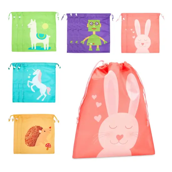 15 Pack Drawstring Animal Themed Party Favor Bags for Kids Birthday, 5 Designs (10 x 12 In) Multicolor {1}