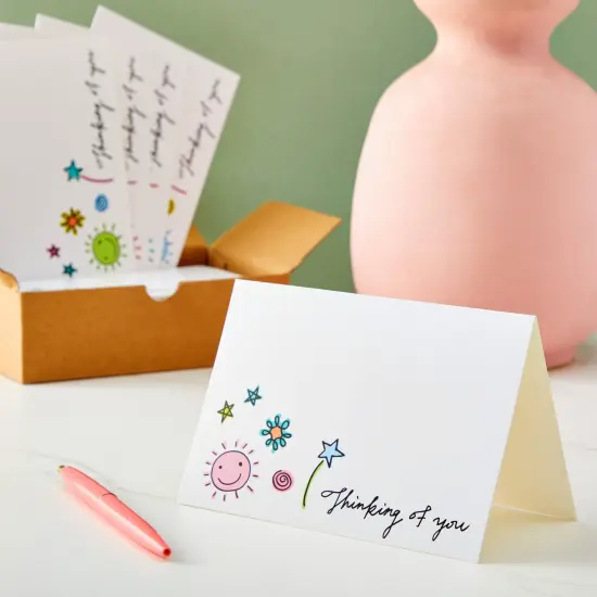 36 Pack Blank Thinking of You Cards Assortment Box with Envelopes, 6 Doodle Designs (4 x 6 In) White {3}