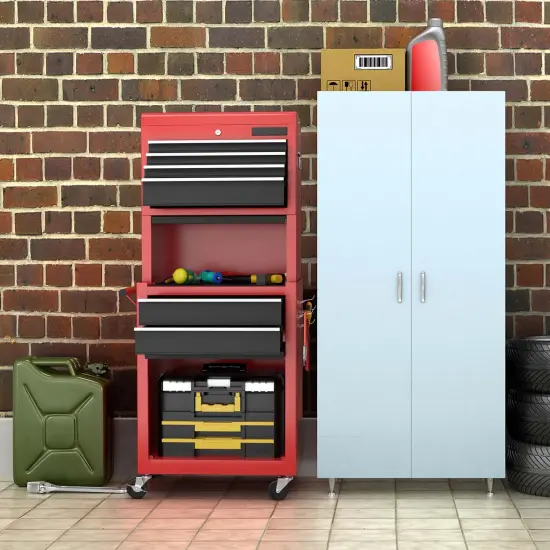 Costway 6-Drawer Rolling Tool Chest Storage Cabinet w/Riser Red\Black {3}