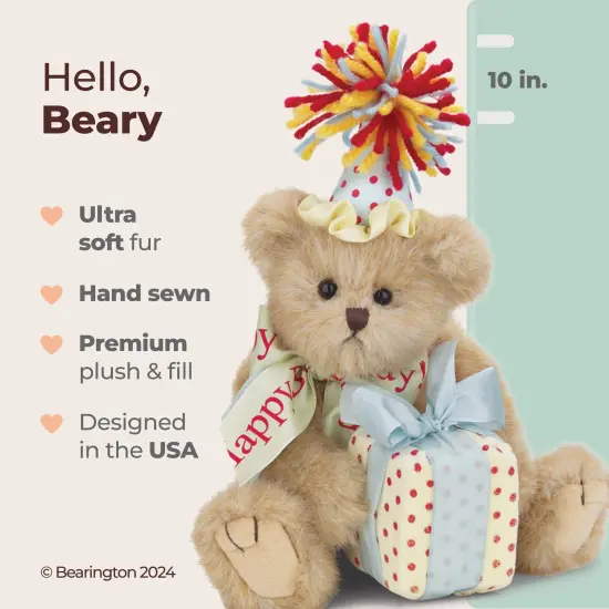 Bearington Happy Birthday Plush Suffed Animal Teddy Bear, 10", For Ages 3-14 Brown {2}