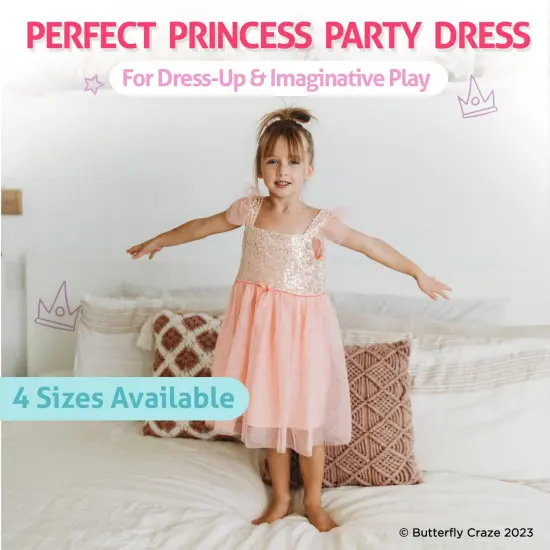 Butterfly Craze Birthday Sequin Dress with Glitter and Sparkle for Little Girls, Fluttering Into the Princess Ballerina Party, Perfect for Dress-up Parties, & Other Occasions, Pink/Gold, 6 years {6}