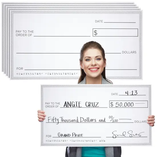 5 Pack Giant Check for Presentations, Awards, Prizes, Fundraisers, Donations, Endowments (30 x 16 In) White {1}