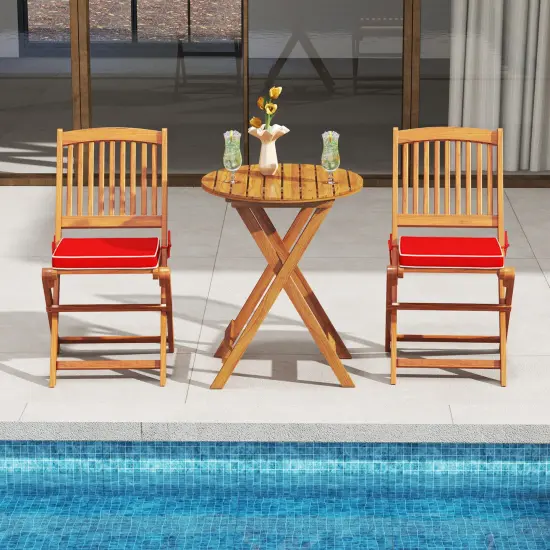 Set of 2 Armless Outdoor Folding Chairs with Seat Cushions and Slatted Backrest Red {3}
