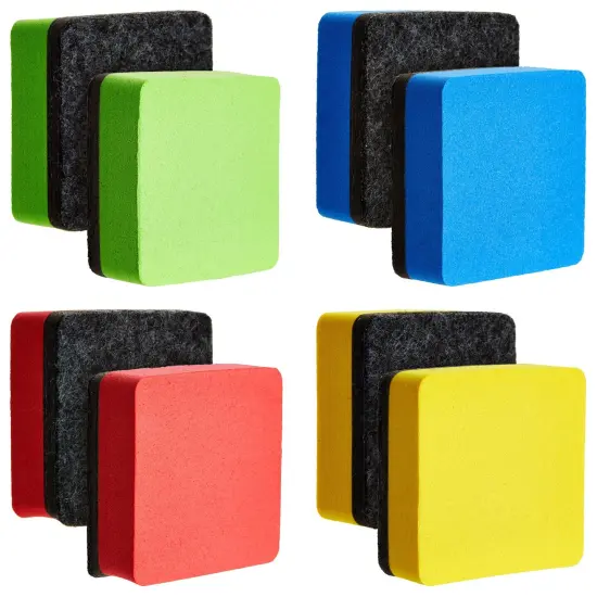 24 Pack Square Magnetic Mini Dry Erase Board Erasers for Teachers, Classroom Whiteboard, School Supplies, Bulk (4 Colors, 1.96 x .74 in) {7}