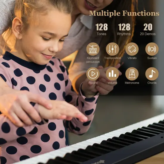 88-Key Foldable Portable Digital Piano with Rechargeable Battery and Blue-tooth MIDI Black {4}
