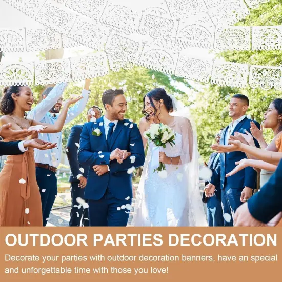 5 Pack White Papel Picado Banner, Cinco De Mayo Plastic Mexican Party Banner Wedding Fiesta Party Decoration May 5 Mexican Themed Party Decor, Mexico Birthday Party Supplies - 4 Patterns/90Ft {5}