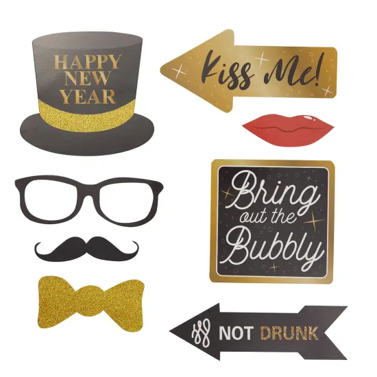 50 Piece New Year's Eve Photo Booth Props, Black and Gold New Year Party Supplies Multicolor {6}