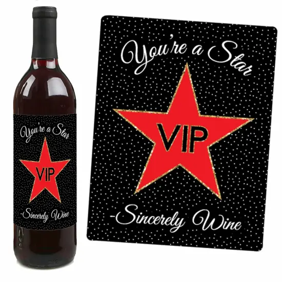 Big Dot of Happiness Red Carpet - Movie Night Party Decorations for Women and Men - Wine Bottle Label Stickers - Set of 4 {4}