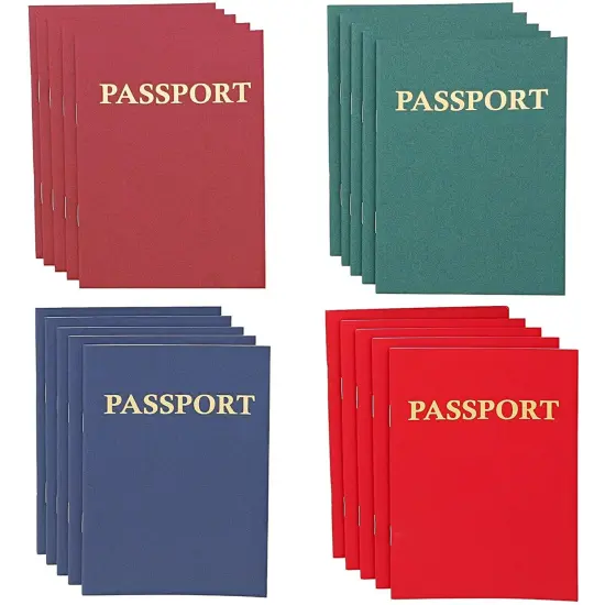 Juvale 24-Pack Blank Passport Notebooks for Kids, 4.1 x 5.6 Inches, Pretend Passport Books for Kids Travel Play and Classroom Activities, 4 Colors Multicolor {1}