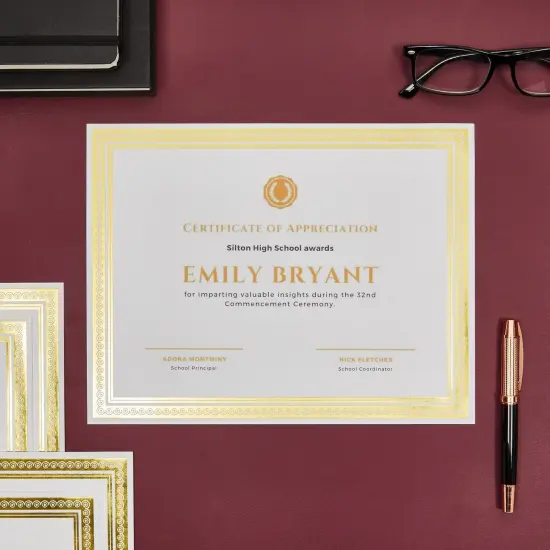 50 Sheets Gold Foil Award Certificate Paper 8.5 x 11 for Printing - Blank Cardstock for Graduation, Diploma and Achievement (White) {2}