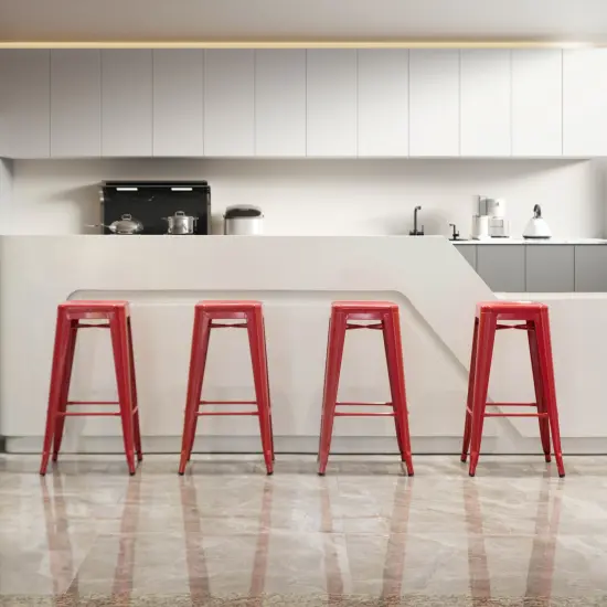 Basicwise 30-inch Backless Metal Bar Stool Stackable Heavy-Duty Counter-Height Chair for Home Bars Patios Kitchen Islands Cafes Restaurants Bistros and Dining Areas for Indoor & Outdoor Use Red Single {12}