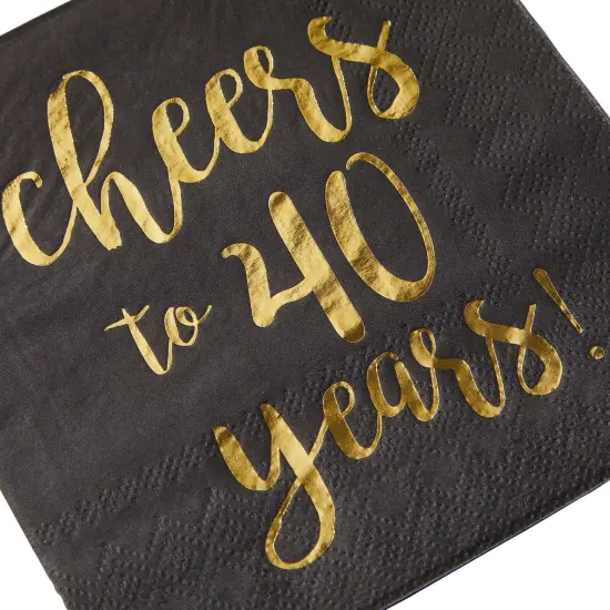 50 Pack Cheers to 40 Years Cocktail Napkins for 40th Birthday, Anniversary Party Supplies, 3-Ply, Black and Gold Foil (5 x 5 In) {7}