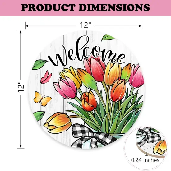 Summer Tulip Flowers Front Door Sign, Floral Butterfly Mason Jar Wood Door Hanger Outdoor Outside Porch Decor, Seasonal Farmhouse Wooden Wreath Indoor Wall Hanging Decoration {2}